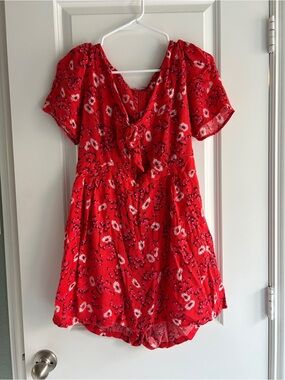 Free People Red Floral Tie-Front Skort Romper, Size 12
